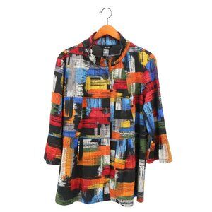 Ali Miles Artsy Colorful Brushstroke Button Front Jacket Wire Collar XL